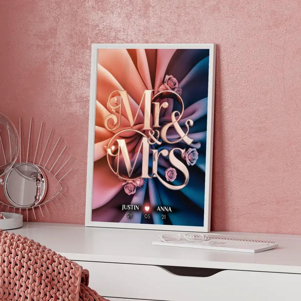 Pärchen Poster Mr & Mrs Liebesposter für Dein Schatz Personalisiert