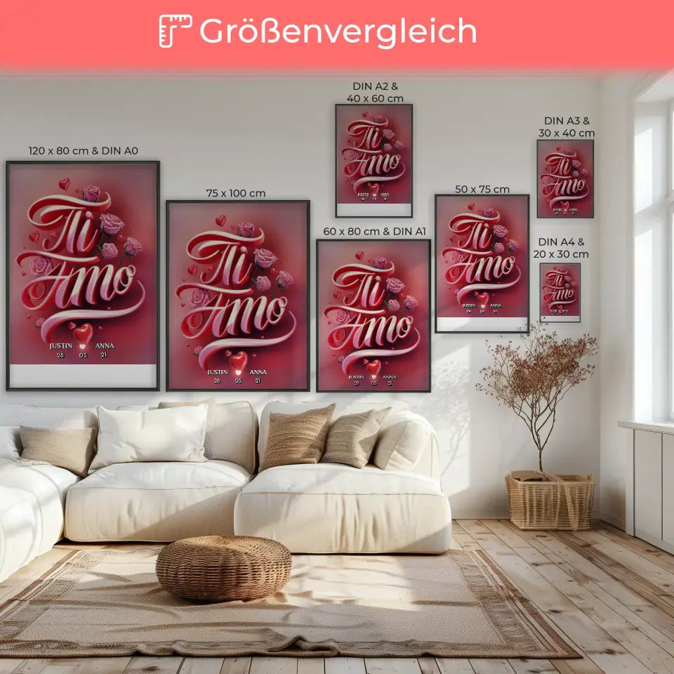 Personalisiertes Paar Poster Ti Amo Geschenk für Sie