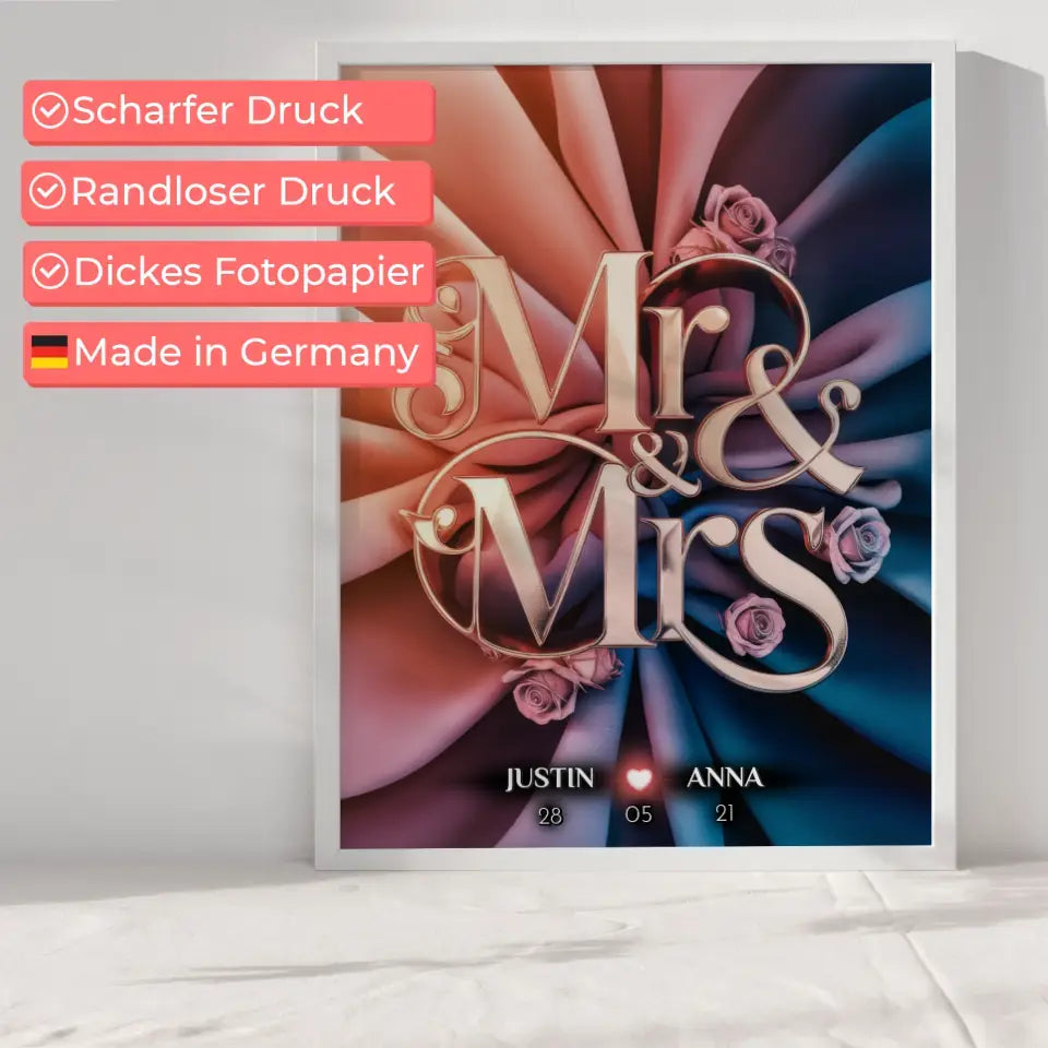 Pärchen Poster Mr & Mrs Liebesposter für Dein Schatz Personalisiert