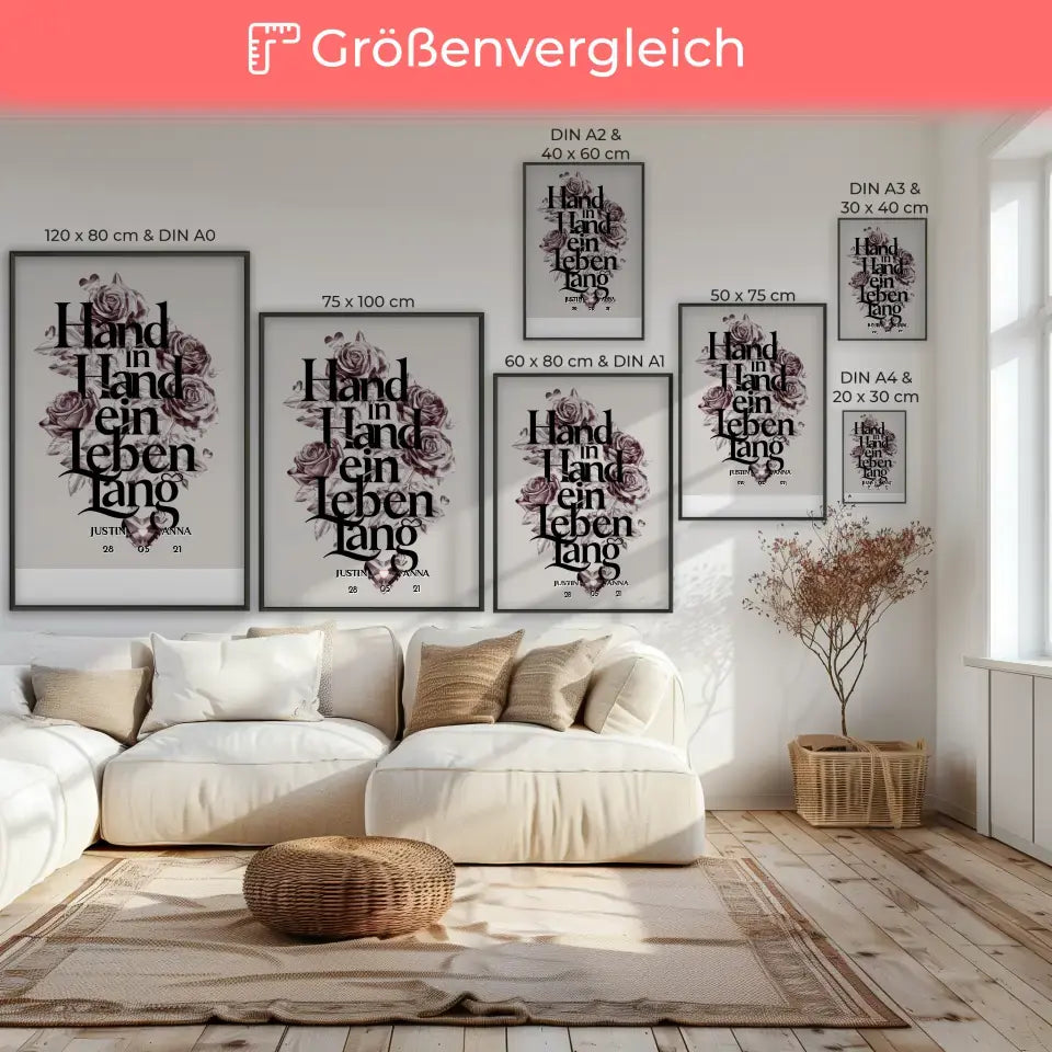 Personalisiertes Poster Paar Hand In Hand Ein Leben Lang Liebe