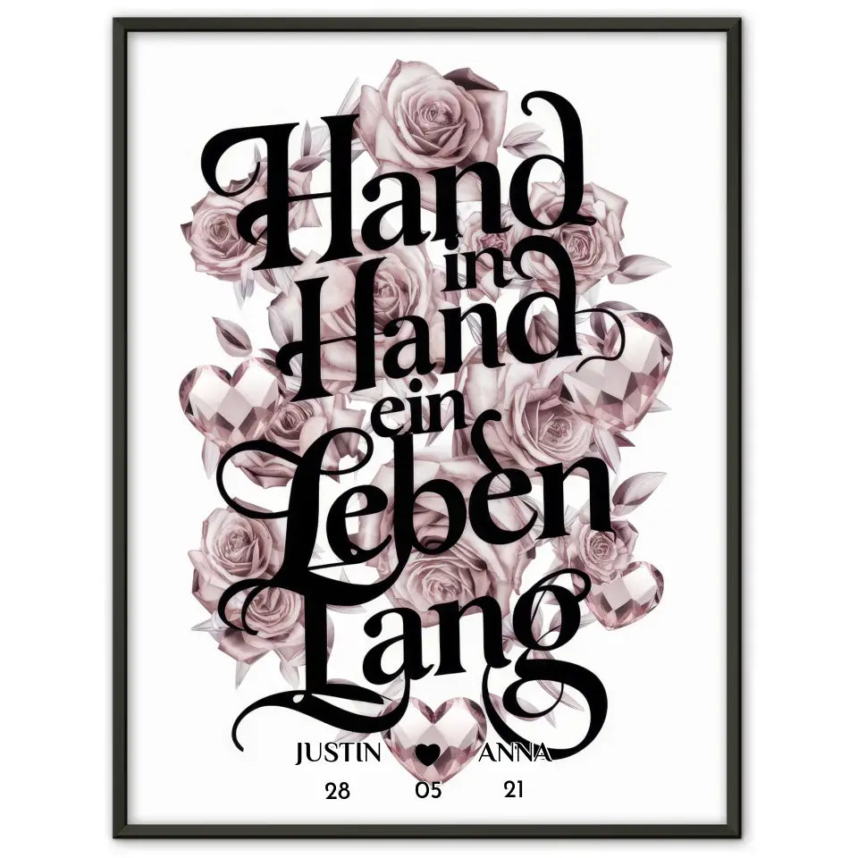 Paar Poster Hand In Hand Ein Leben Lang personalisiert Geschenk