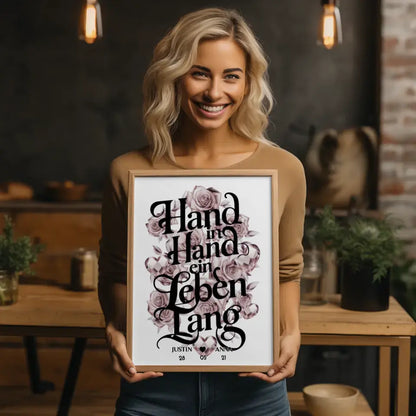 Paar Poster Hand In Hand Ein Leben Lang personalisiert Geschenk