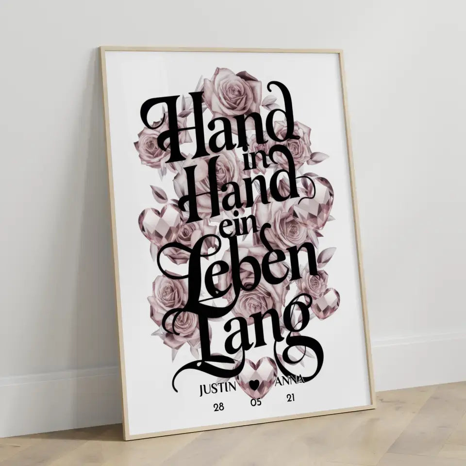 Paar Poster Hand In Hand Ein Leben Lang personalisiert Geschenk