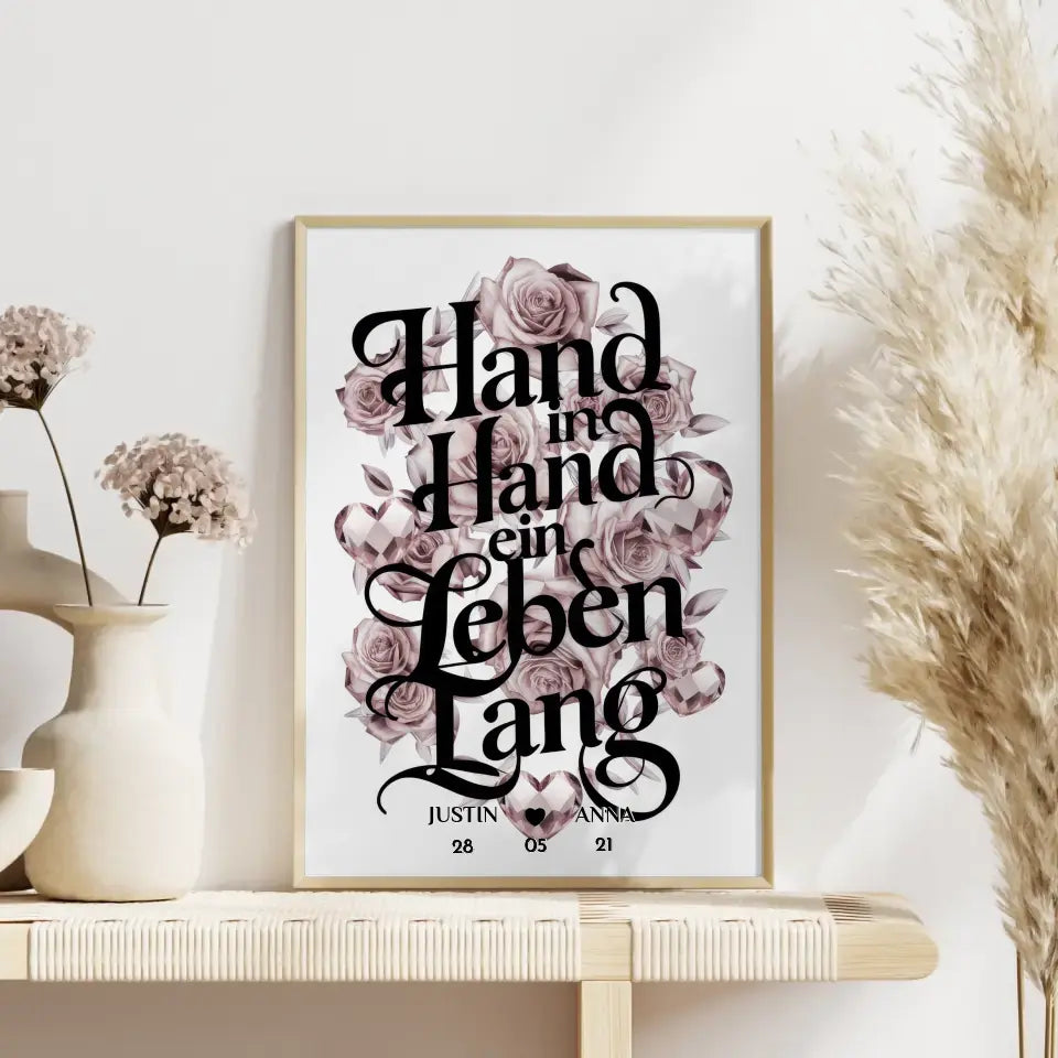 Paar Poster Hand In Hand Ein Leben Lang personalisiert Geschenk