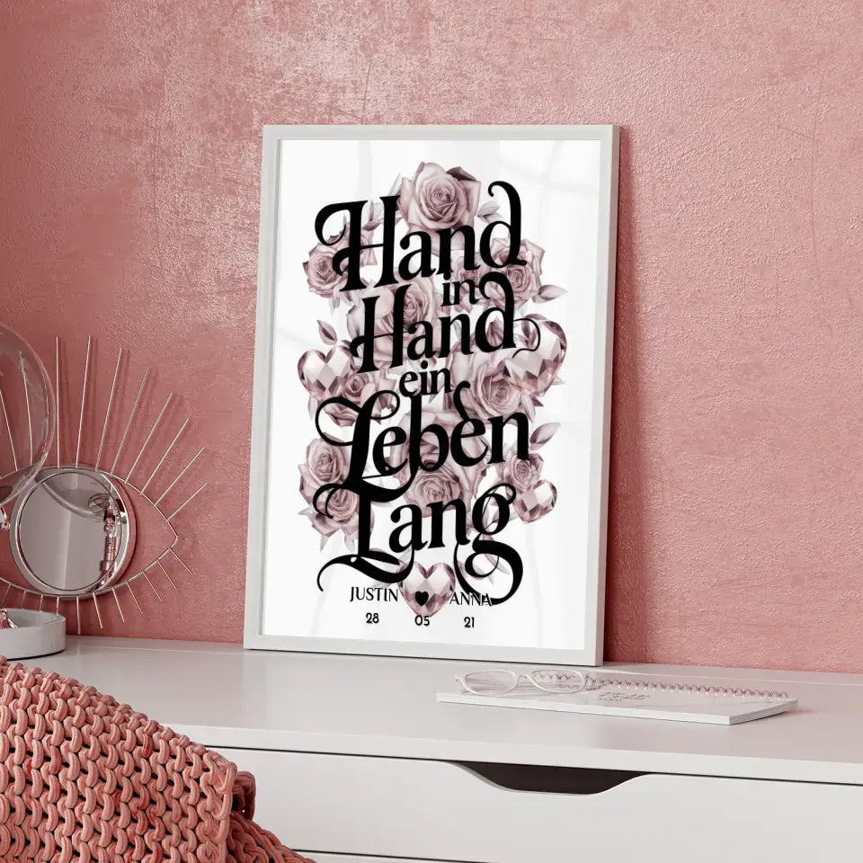 Paar Poster Hand In Hand Ein Leben Lang personalisiert Geschenk