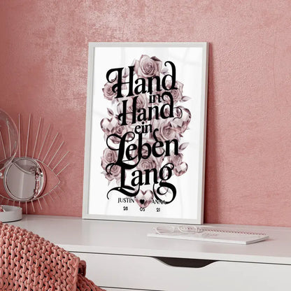 Paar Poster Hand In Hand Ein Leben Lang personalisiert Geschenk