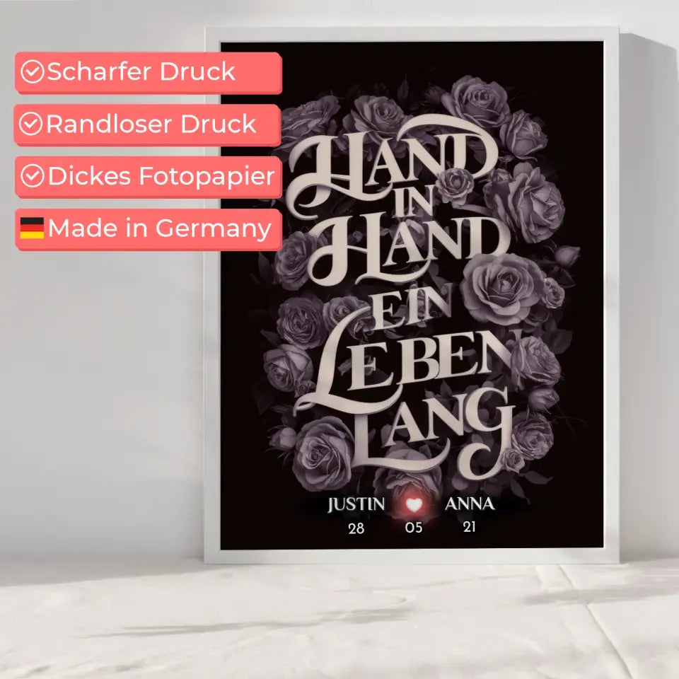 Poster für Freundin Hand in Hand Liebesposter personalisiert