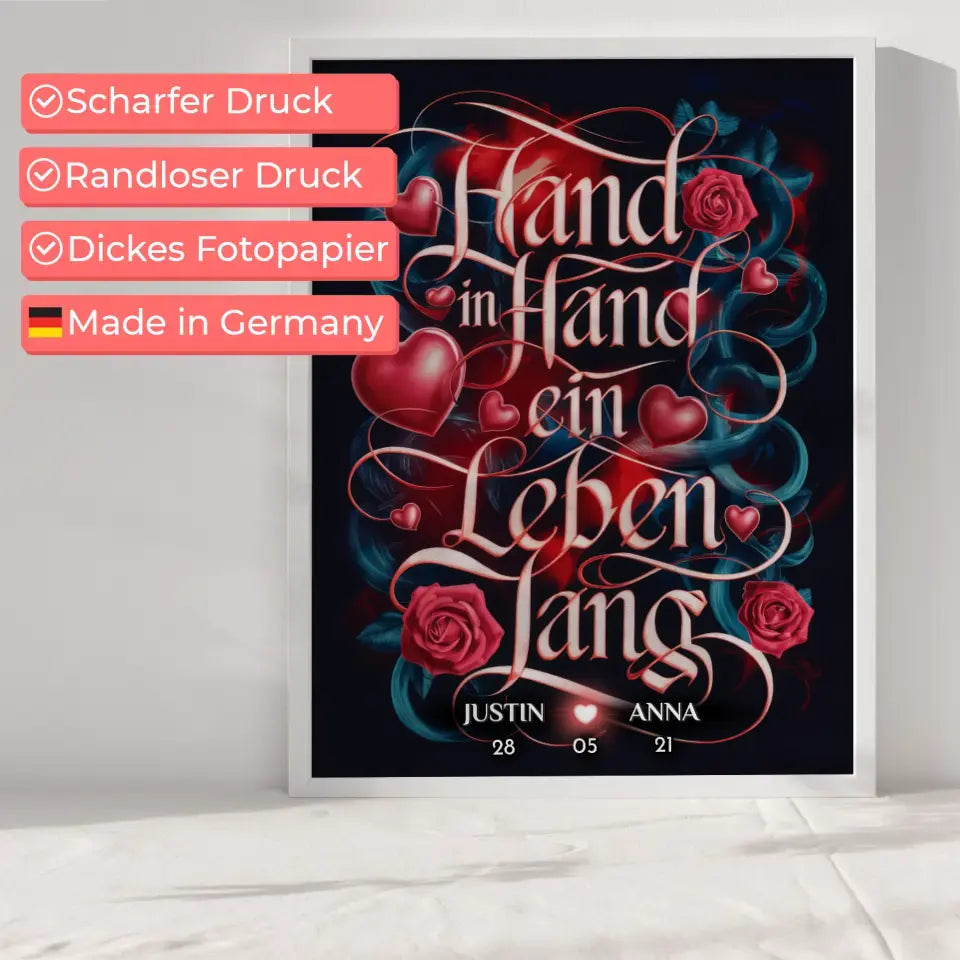 Personalisiertes Liebesposter Hand In Hand Ein Leben Lang