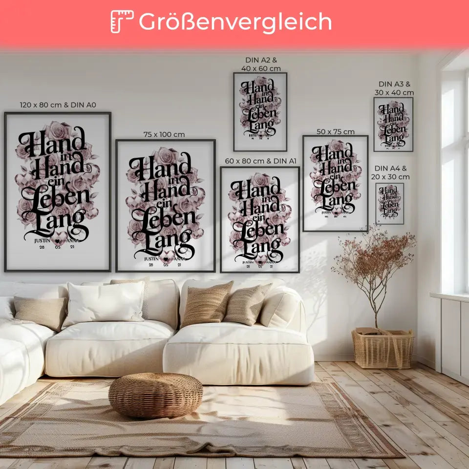 Paar Poster Hand In Hand Ein Leben Lang personalisiert Geschenk