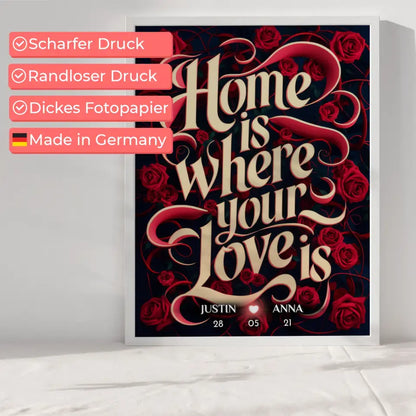 Personalisiertes Liebes Poster Home Is Where Your Love Is