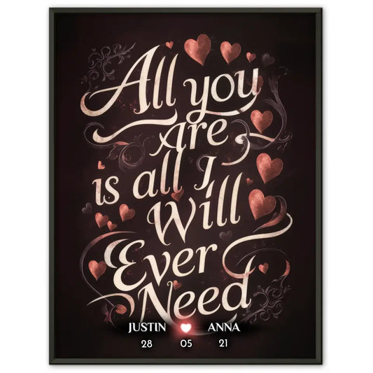 Personalisiertes Poster für Paare All You Are Is All I Will Ever Need