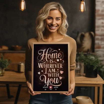 Poster für Paare personalisiert Home Is Wherever I Am With You