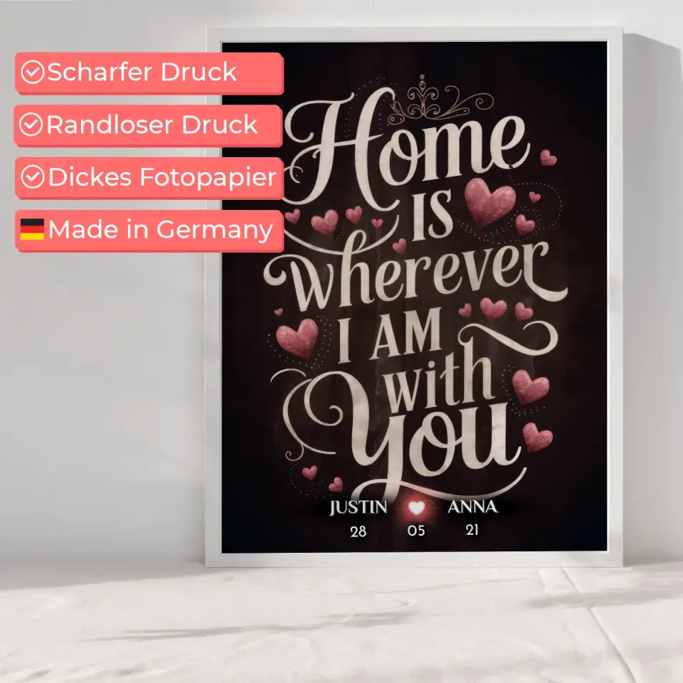 Liebesposter Home Is Wherever I Am With You Personalisiert