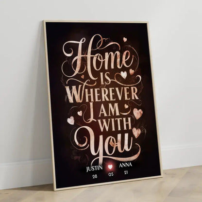 Poster für Paare personalisiert Home Is Wherever I Am With You