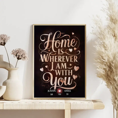 Poster für Paare personalisiert Home Is Wherever I Am With You