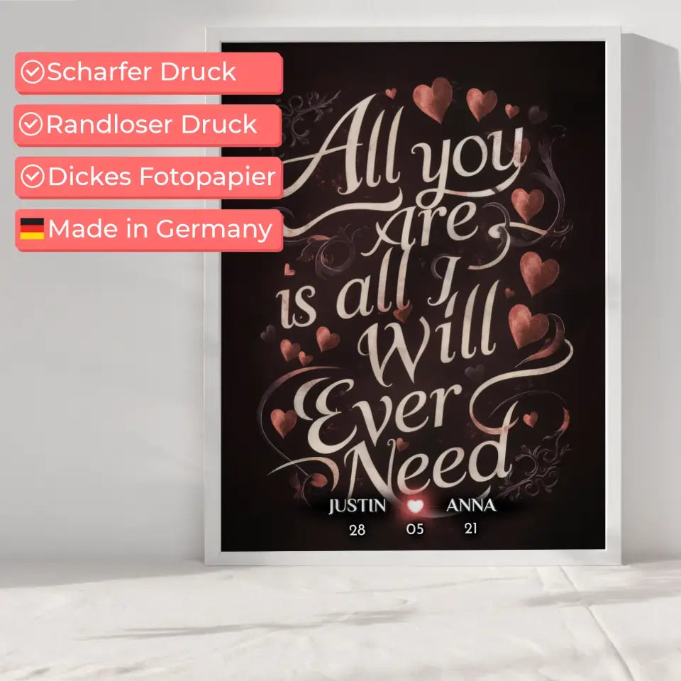 Personalisiertes Poster für Paare All You Are Is All I Will Ever Need