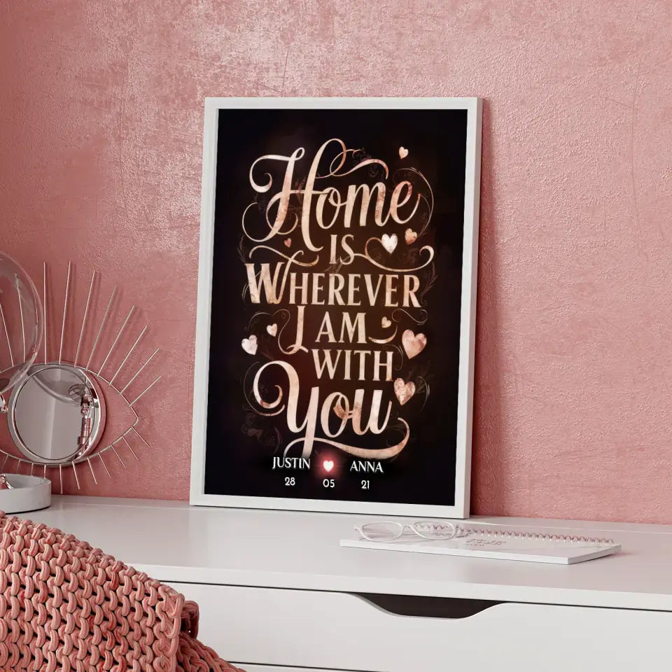 Poster für Paare personalisiert Home Is Wherever I Am With You