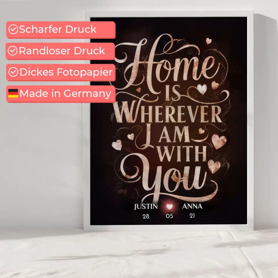 Poster für Paare personalisiert Home Is Wherever I Am With You