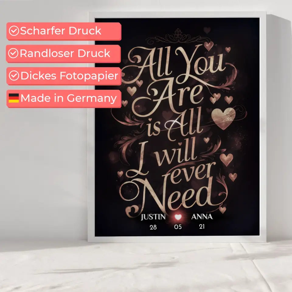 Poster personalisiert All You Are Is All I Will Ever Need