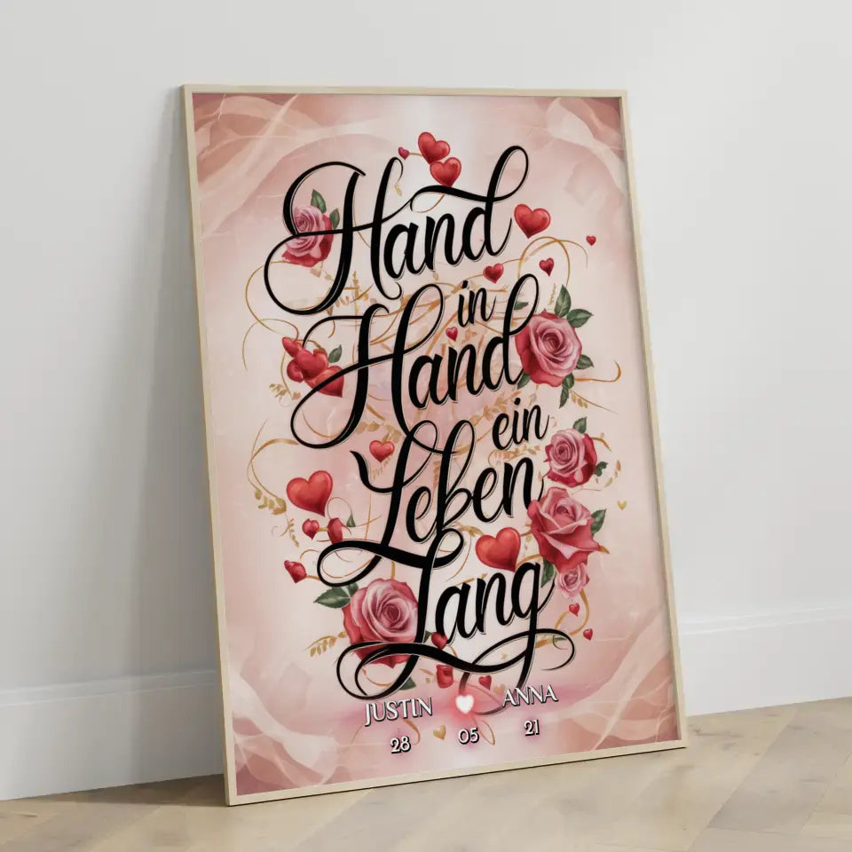 Poster personalisiert Hand In Hand Ein Leben Lang Liebesbild