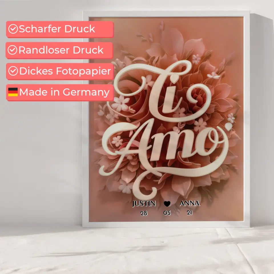 Poster Geschenk personalisiert Ti Amo für Paare