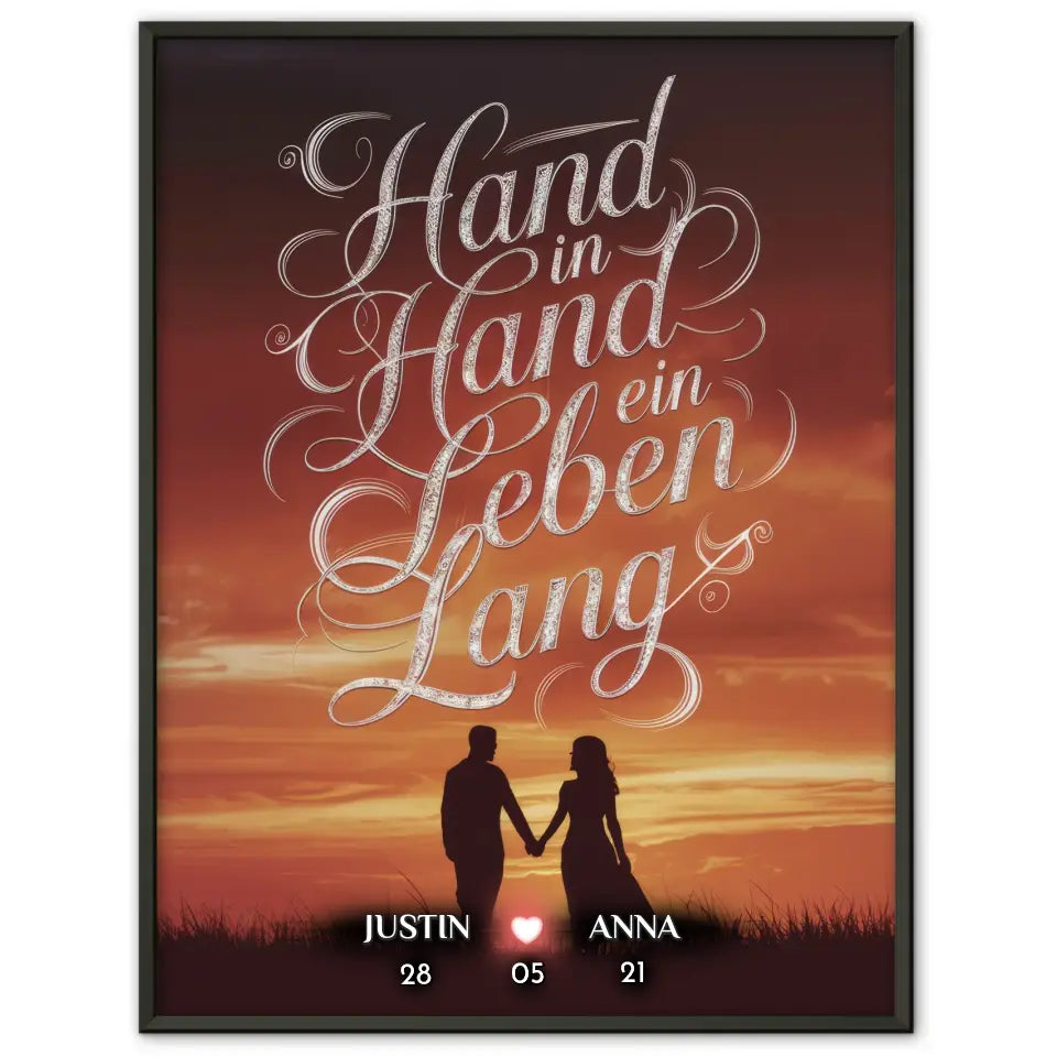 Personalisiertes Paar Poster Hand In Hand Ein Leben Lang Love