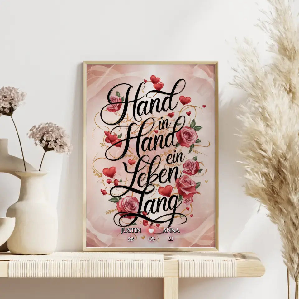 Poster personalisiert Hand In Hand Ein Leben Lang Liebesbild