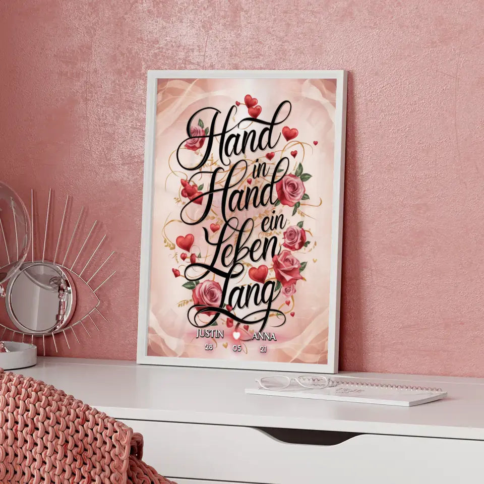 Poster personalisiert Hand In Hand Ein Leben Lang Liebesbild