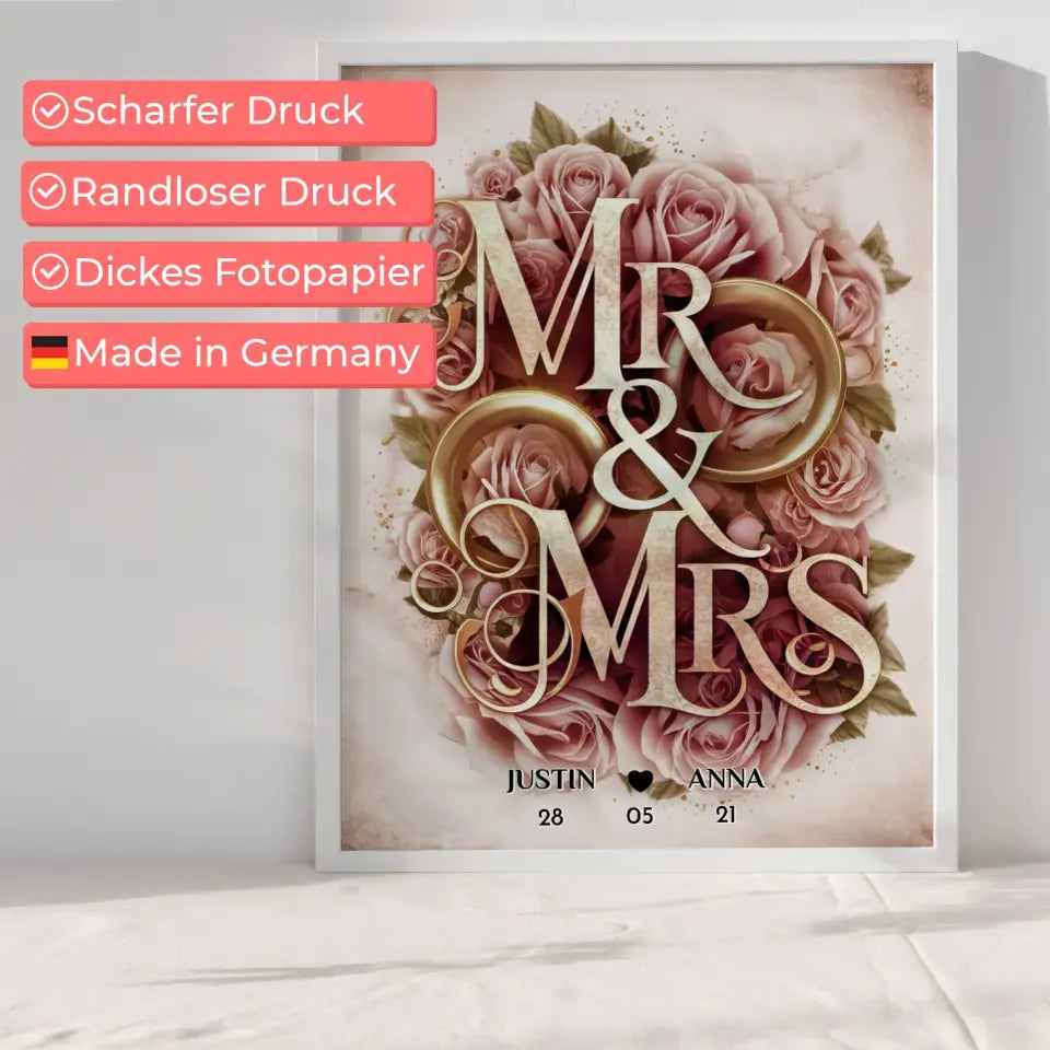 Personalisiertes Liebes Geschenk Mr & Mrs Poster