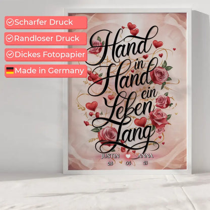 Poster personalisiert Hand In Hand Ein Leben Lang Liebesbild