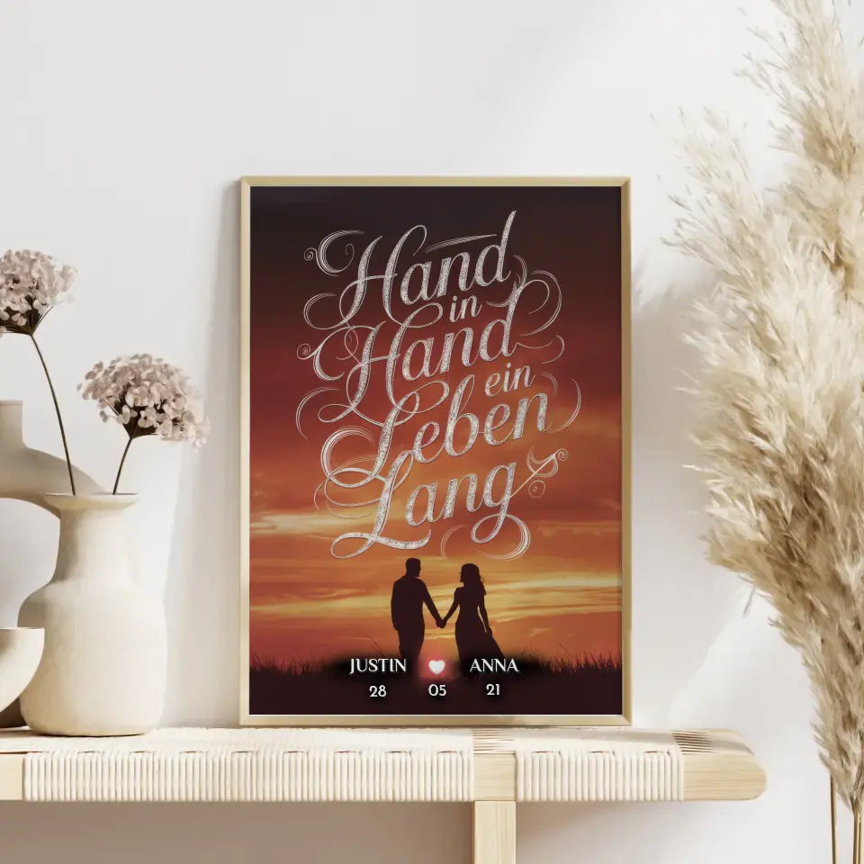 Personalisiertes Paar Poster Hand In Hand Ein Leben Lang Love