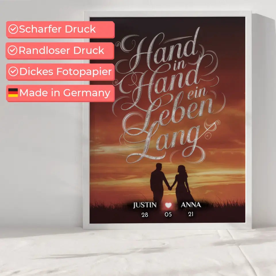 Personalisiertes Paar Poster Hand In Hand Ein Leben Lang Love