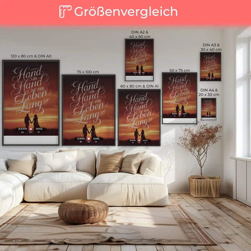 Personalisiertes Paar Poster Hand In Hand Ein Leben Lang Love