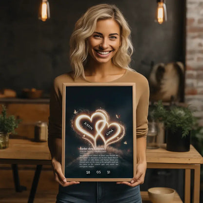 Poster für Paare personalisiert mit Namen Glow Herzchen