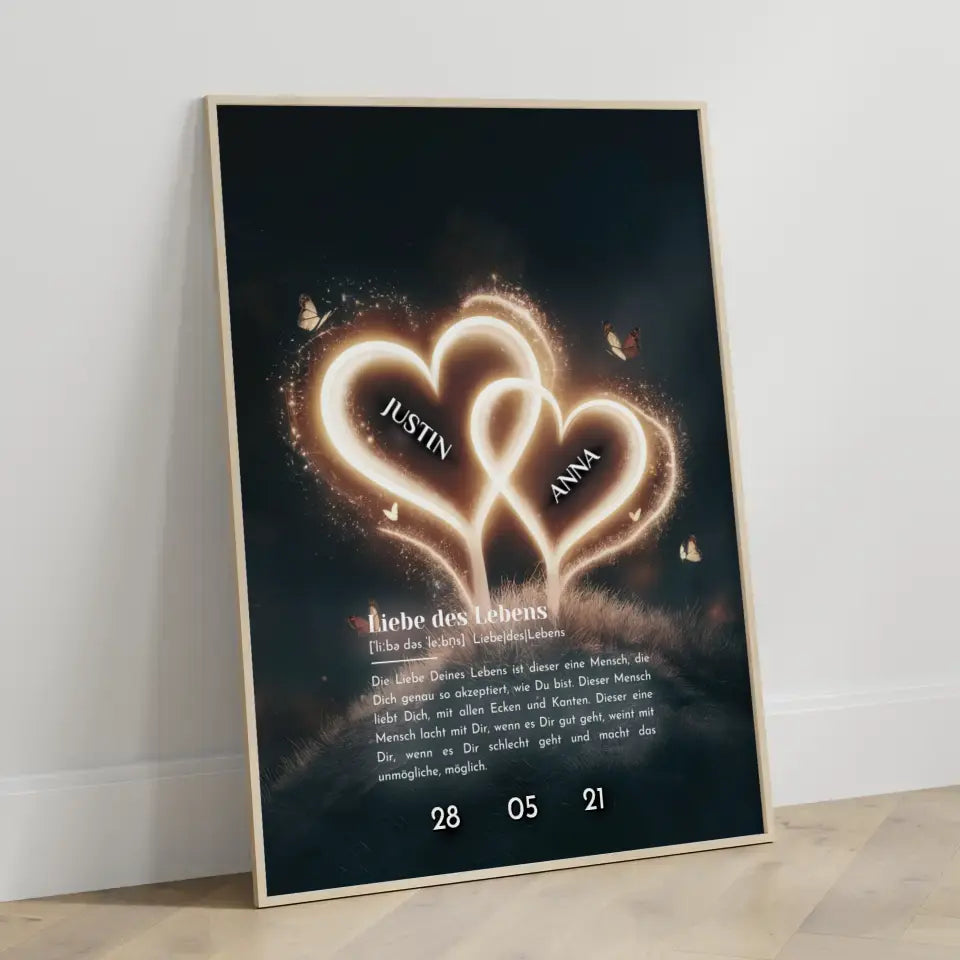 Poster für Paare personalisiert mit Namen Glow Herzchen