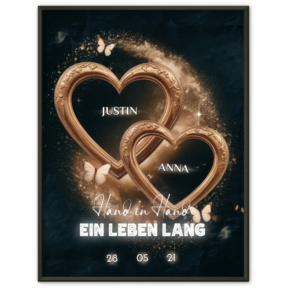 Personalisiertes Liebes Geschenk Goldige Herzen Poster