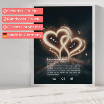 Poster für Paare personalisiert mit Namen Glow Herzchen