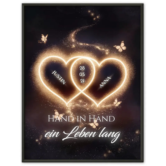 Poster personalisiert Licht Herzen mit Namen Liebesbild