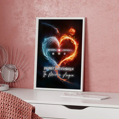 Poster für Freundin Feuer & Wasser Herz Liebesposter personalisiert