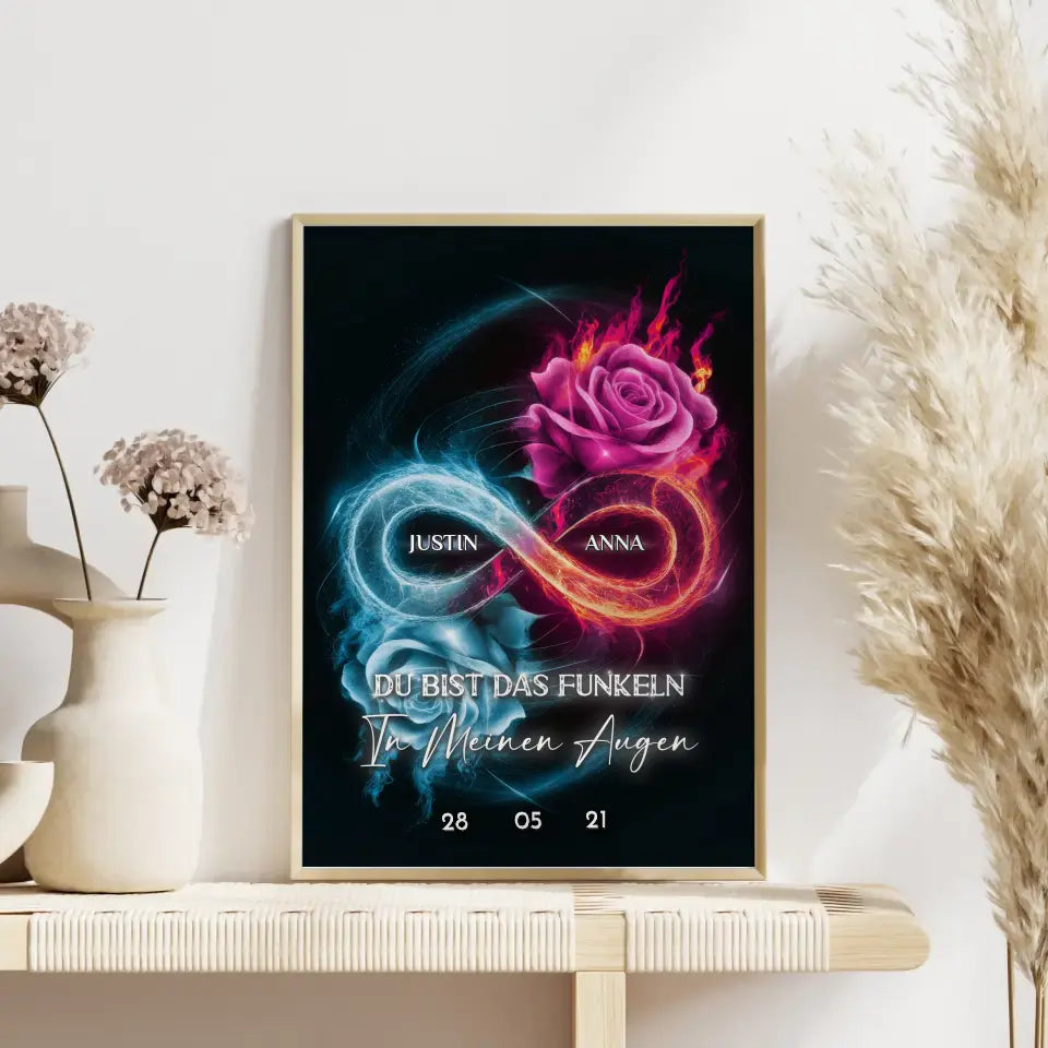 Personalisiertes Liebes Poster Unendlichkeit in Rosa & Blau mit Namen