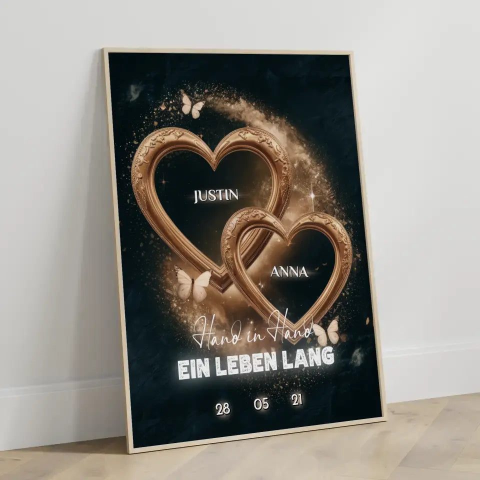 Personalisiertes Liebes Geschenk Goldige Herzen Poster