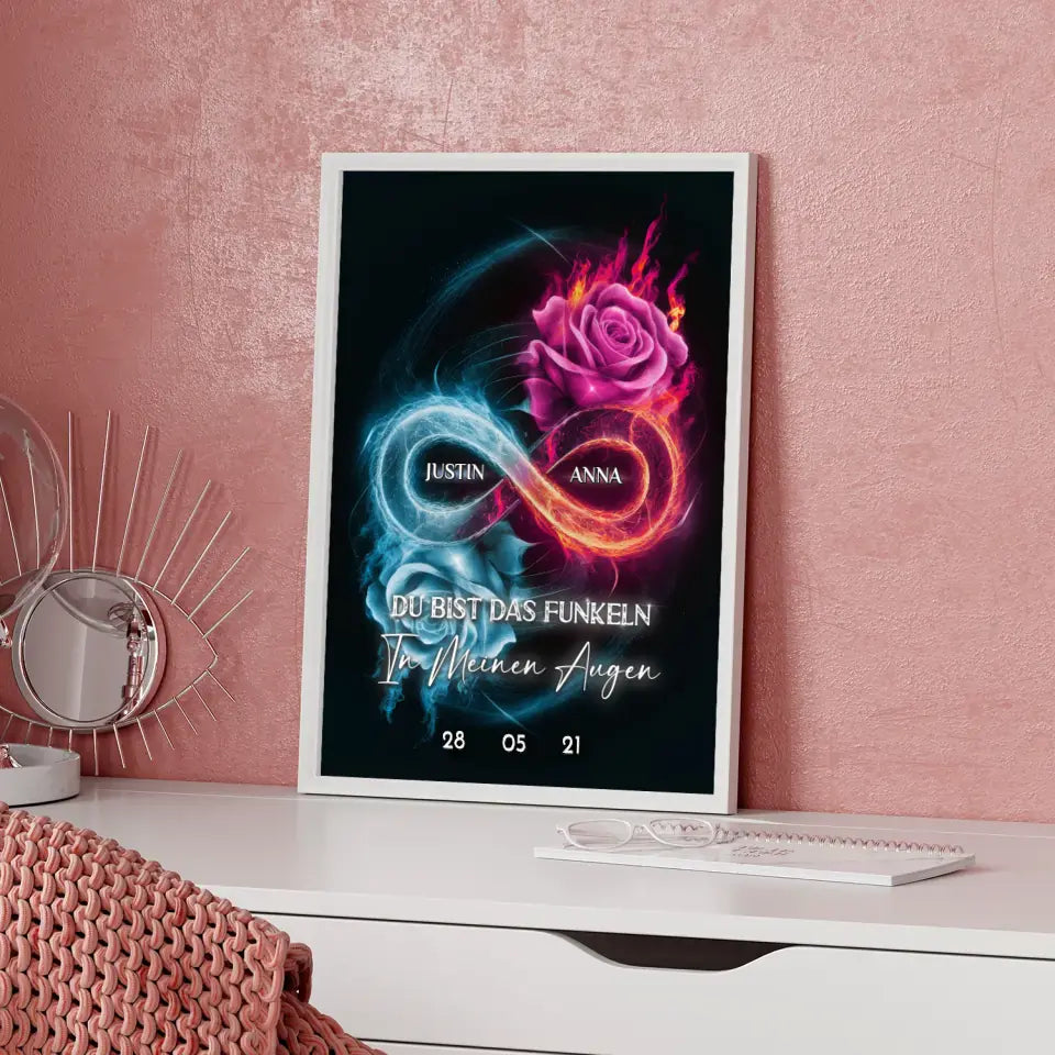 Personalisiertes Liebes Poster Unendlichkeit in Rosa & Blau mit Namen