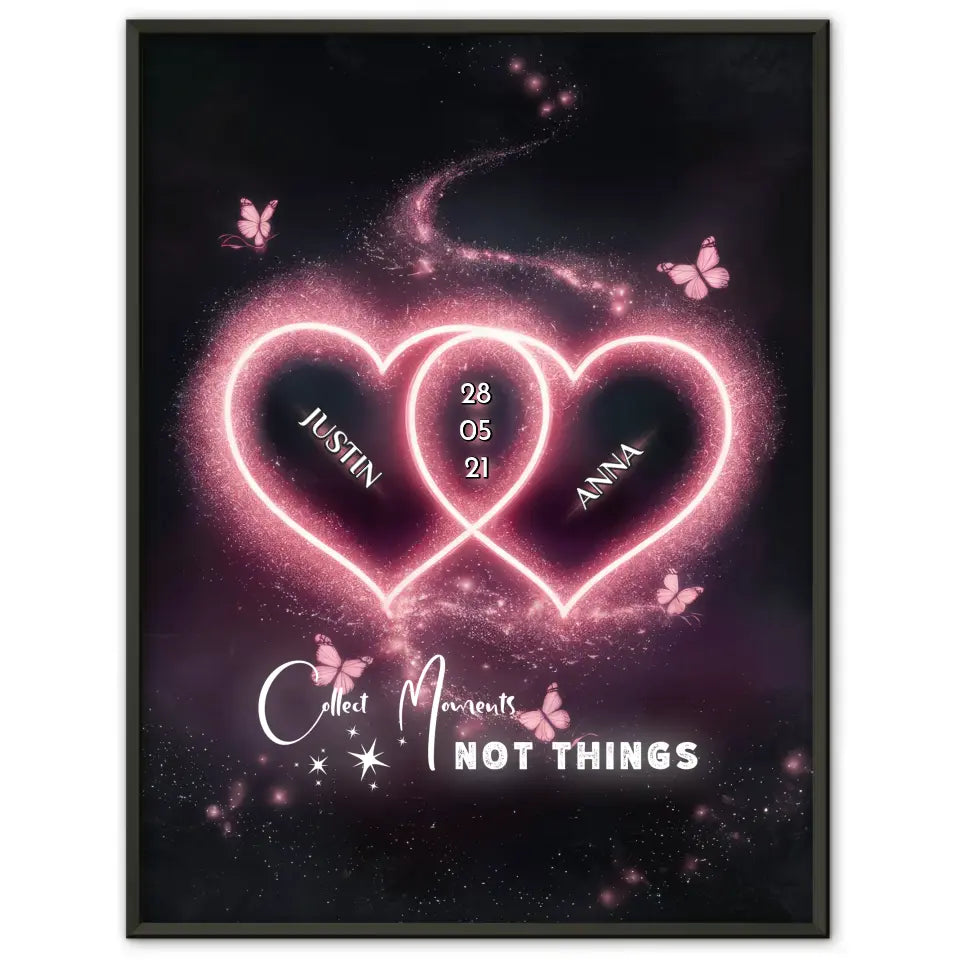 Personalisiertes Paar Poster Rosa Herzen mit Namen Love