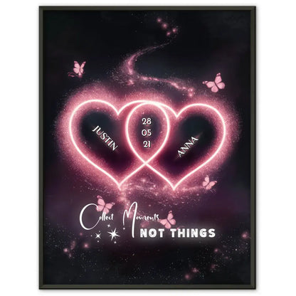 Personalisiertes Paar Poster Rosa Herzen mit Namen Love