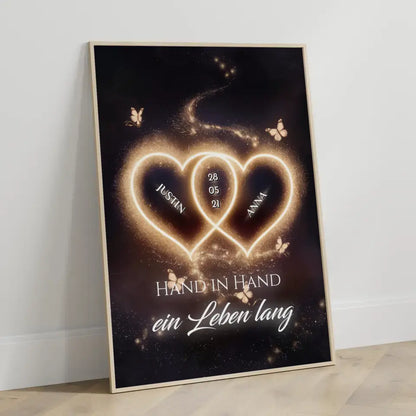 Poster personalisiert Licht Herzen mit Namen Liebesbild