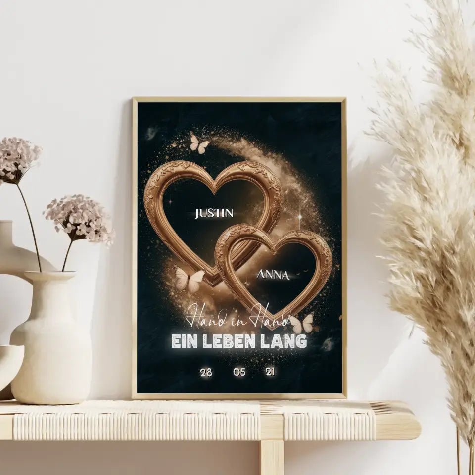 Personalisiertes Liebes Geschenk Goldige Herzen Poster