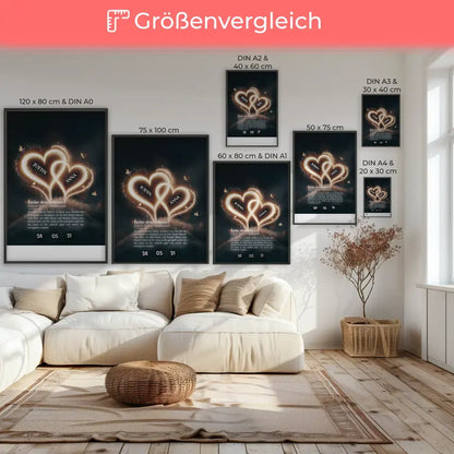 Poster für Paare personalisiert mit Namen Glow Herzchen