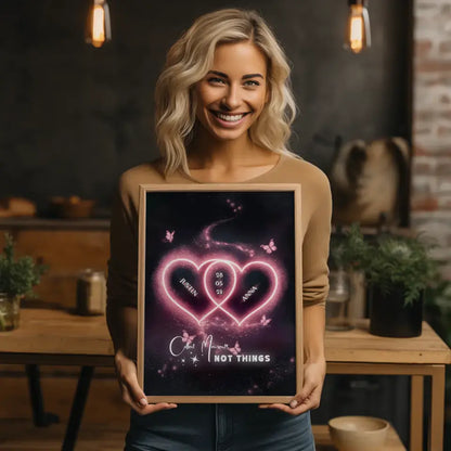 Personalisiertes Paar Poster Rosa Herzen mit Namen Love