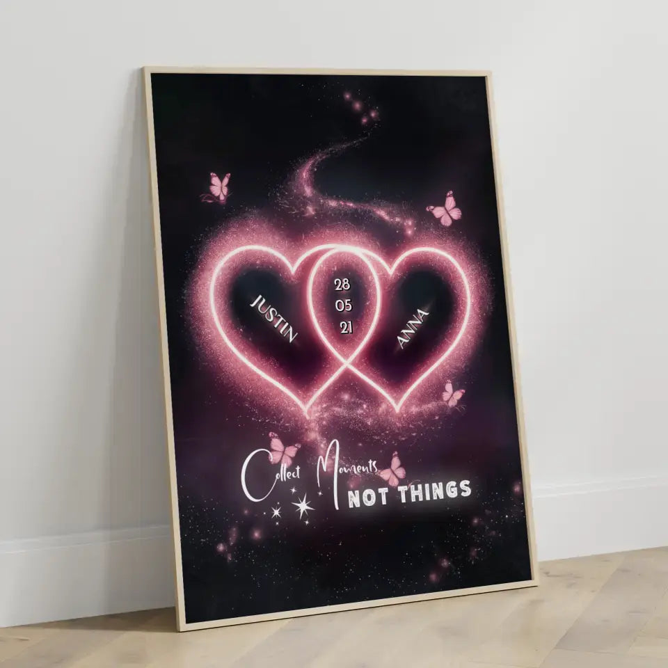 Personalisiertes Paar Poster Rosa Herzen mit Namen Love