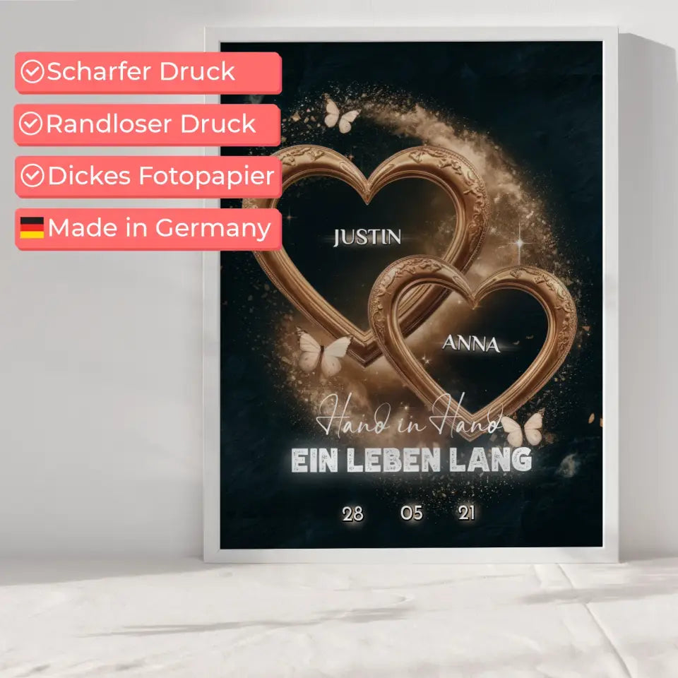 Personalisiertes Liebes Geschenk Goldige Herzen Poster